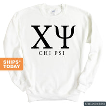 Load image into Gallery viewer, Chi Psi Block Letter Sweatshirt - Fraternity Crewneck Sweatshirt - Kite and Crest