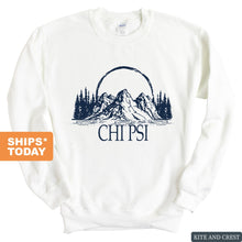 Load image into Gallery viewer, Chi Psi Epic Mountains Sweatshirt - Fraternity Crewneck Sweatshirt - Kite and Crest