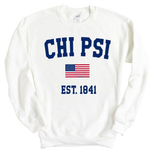 Load image into Gallery viewer, Chi Psi USA Flag Sweatshirt - Fraternity Crewneck Sweatshirt - Kite and Crest
