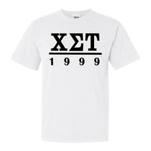 Load image into Gallery viewer, Chi Sigma Tau Black Letter Comfort Colors T-Shirt - Fraternity Tee - Kite and Crest