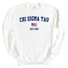 Load image into Gallery viewer, Chi Sigma Tau USA Flag Sweatshirt - Fraternity Crewneck Sweatshirt - Kite and Crest