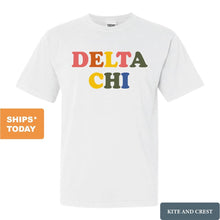 Load image into Gallery viewer, Delta Chi Comfort Colors T-Shirt - DCHI Retro Letters Shirt - Kite and Crest