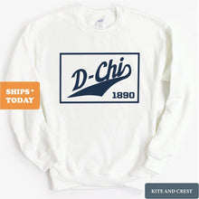 Load image into Gallery viewer, Delta Chi Sweatshirt - D-Chi Baseball Boxed Crewneck Sweatshirt - Kite and Crest