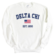 Load image into Gallery viewer, Delta Chi Sweatshirt - D-Chi USA Flag Crewneck Sweatshirt - Kite and Crest
