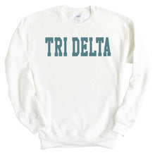 Load image into Gallery viewer, Delta Delta Delta Sweatshirt - Tri Delta Blue Retro Crewneck Sweatshirt - Kite and Crest