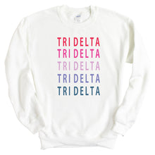 Load image into Gallery viewer, Delta Delta Delta Sweatshirt - Tri Delta Bright and Stacked Crewneck Sweatshirt - Kite and Crest