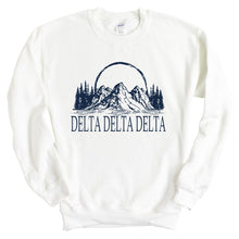 Load image into Gallery viewer, Delta Delta Delta Sweatshirt | Tri Delta Epic Mountains Crewneck Sweatshirt | Delta Delta Delta Sorority Gift Idea - Kite and Crest