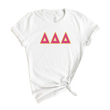 Load image into Gallery viewer, Delta Delta Delta T-shirt - Tri Delta Cute Letters Tee - Kite and Crest