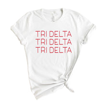 Load image into Gallery viewer, Delta Delta Delta T-Shirt | Tri Delta Red and Stacked Shirt | Delta Delta Delta Sorority Gift Idea - Kite and Crest