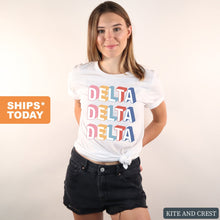 Load image into Gallery viewer, Delta Delta Delta T-Shirt | Tri Delta Retro Shirt | Delta Delta Delta Sorority Gift Idea - Kite and Crest