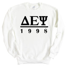 Load image into Gallery viewer, Delta Epsilon Psi Black Letter Sweatshirt - Fraternity Crewneck Sweatshirt - Kite and Crest