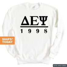 Load image into Gallery viewer, Delta Epsilon Psi Black Letter Sweatshirt - Fraternity Crewneck Sweatshirt - Kite and Crest