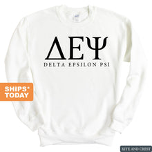 Load image into Gallery viewer, Delta Epsilon Psi Block Letter Sweatshirt - Fraternity Crewneck Sweatshirt - Kite and Crest