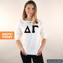 Load image into Gallery viewer, Delta Gamma Sweatshirt | DG Basic Black Letters Crewneck Sweatshirt | Delta Gamma Sorority Gift Idea - Kite and Crest