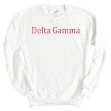 Load image into Gallery viewer, Delta Gamma Sweatshirt | DG Basic Written Crewneck Sweatshirt | Delta Gamma Sorority Gift Idea - Kite and Crest