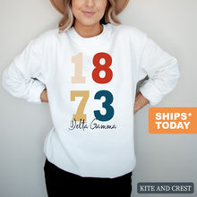 Load image into Gallery viewer, Delta Gamma Sweatshirt | DG Colorful Year Crewneck Sweatshirt | Delta Gamma Sorority Gift Idea - Kite and Crest