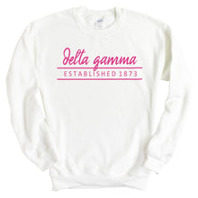Load image into Gallery viewer, Delta Gamma Sweatshirt | DG Pink Established Crewneck Sweatshirt | Delta Gamma Sorority Gift Idea - Kite and Crest
