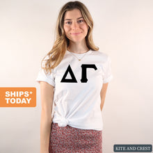 Load image into Gallery viewer, Delta Gamma T-Shirt | DG Basic Black Letters Shirt | Delta Gamma Sorority Gift Idea - Kite and Crest