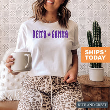 Load image into Gallery viewer, Delta Gamma T-Shirt | DG Rock Star Shirt | Delta Gamma Sorority Gift Idea - Kite and Crest