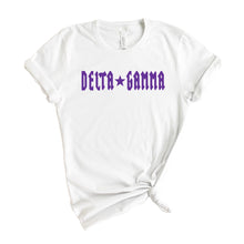 Load image into Gallery viewer, Delta Gamma T-Shirt | DG Rock Star Shirt | Delta Gamma Sorority Gift Idea - Kite and Crest
