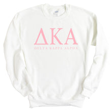 Load image into Gallery viewer, Delta Kappa Alpha Classic Pink Letters Sweatshirt - Fraternity Crewneck Sweatshirt - Kite and Crest