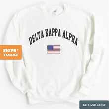 Load image into Gallery viewer, Delta Kappa Alpha Traditional Flag Sweatshirt - Fraternity Crewneck Sweatshirt - Kite and Crest