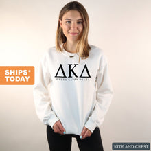 Load image into Gallery viewer, Delta Kappa Delta Block Letter Crewneck Sweatshirt - Kite and Crest