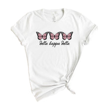 Load image into Gallery viewer, Delta Kappa Delta Three Butterflies T-shirt - Kite and Crest