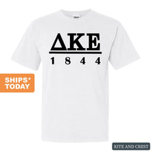 Load image into Gallery viewer, Delta Kappa Epsilon Black Letter Comfort Colors T-Shirt - Fraternity Tee - Kite and Crest