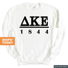 Load image into Gallery viewer, Delta Kappa Epsilon Black Letter Sweatshirt - Fraternity Crewneck Sweatshirt - Kite and Crest