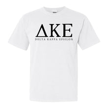 Load image into Gallery viewer, Delta Kappa Epsilon Block Letter Comfort Colors T-Shirt - Fraternity Tee - Kite and Crest