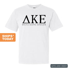 Load image into Gallery viewer, Delta Kappa Epsilon Block Letter Comfort Colors T-Shirt - Fraternity Tee - Kite and Crest