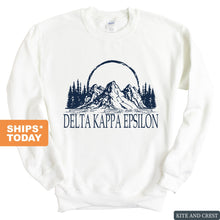Load image into Gallery viewer, Delta Kappa Epsilon Epic Mountains Sweatshirt - Fraternity Crewneck Sweatshirt - Kite and Crest
