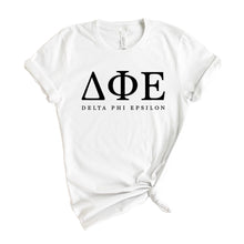 Load image into Gallery viewer, Delta Phi Epsilon Block Letter Sorority T-Shirt - Kite and Crest