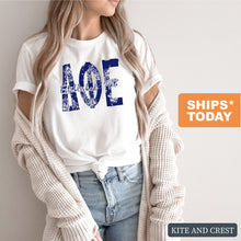 Load image into Gallery viewer, Delta Phi Epsilon Blue Floral Sorority T-Shirt - Kite and Crest