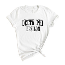Load image into Gallery viewer, Delta Phi Epsilon Established Sorority T-Shirt - Kite and Crest