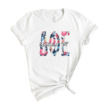 Load image into Gallery viewer, Delta Phi Epsilon Floral Block Sorority T-Shirt - Kite and Crest