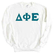 Load image into Gallery viewer, Delta Phi Epsilon Sweatshirt | DPHIE Basic Large Letters Crewneck Sweatshirt | Delta Phi Epsilon Sorority Gift Idea - Kite and Crest