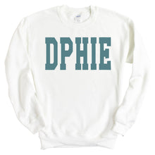 Load image into Gallery viewer, Delta Phi Epsilon Sweatshirt - DPHIE Blue Retro Crewneck Sweatshirt - Kite and Crest