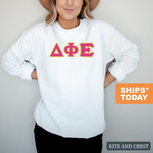 Load image into Gallery viewer, Delta Phi Epsilon Sweatshirt - DPHIE Cute Letters Crewneck Sweatshirt - Kite and Crest