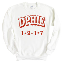 Load image into Gallery viewer, Delta Phi Epsilon Sweatshirt - DPHIE Red Arch Crewneck Sweatshirt - Kite and Crest