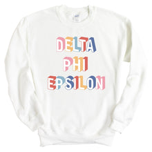 Load image into Gallery viewer, Delta Phi Epsilon Sweatshirt | DPHIE Retro Crewneck Sweatshirt | Delta Phi Epsilon Sorority Gift Idea - Kite and Crest