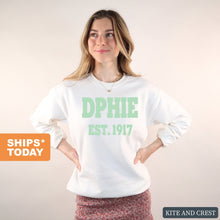 Load image into Gallery viewer, Delta Phi Epsilon Sweatshirt - DPHIE Sporty Established Crewneck Sweatshirt - Kite and Crest