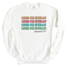 Load image into Gallery viewer, Delta Phi Epsilon Sweatshirt - DPHIE Stencil Crewneck Sweatshirt - Kite and Crest