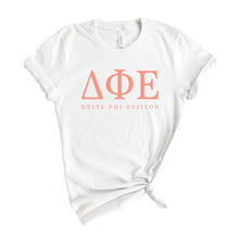 Load image into Gallery viewer, Delta Phi Epsilon T-Shirt | DPHIE Colored Block Letters Shirt | Delta Phi Epsilon Sorority Gift Idea - Kite and Crest