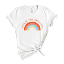Load image into Gallery viewer, Delta Phi Epsilon T-shirt - DPHIE Colorful Rainbow Tee - Kite and Crest