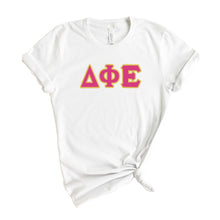 Load image into Gallery viewer, Delta Phi Epsilon T-shirt - DPHIE Cute Letters Tee - Kite and Crest