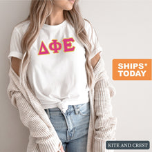Load image into Gallery viewer, Delta Phi Epsilon T-shirt - DPHIE Cute Letters Tee - Kite and Crest
