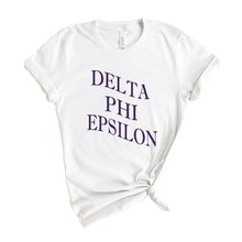 Load image into Gallery viewer, Delta Phi Epsilon T-Shirt | DPHIE Large and Wavy Letters Shirt | Delta Phi Epsilon Sorority Gift Idea - Kite and Crest