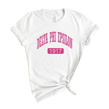 Load image into Gallery viewer, Delta Phi Epsilon T-Shirt | DPHIE Large Established Shirt | Delta Phi Epsilon Sorority Gift Idea - Kite and Crest